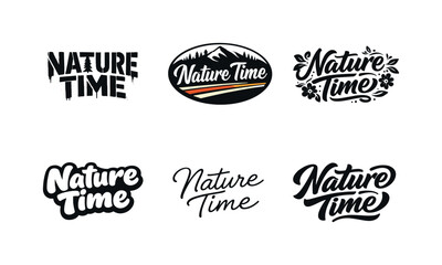 Obraz premium Nature Lettering Variations. Nature Time. Set lettering. harmonious lettering variations of the same emblematic concept, each with different artistic