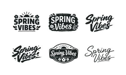 Obraz premium Spring Lettering Variations. Spring Vibes Banner. Set lettering. harmonious lettering variations of the same emblematic concept, each with different artistic
