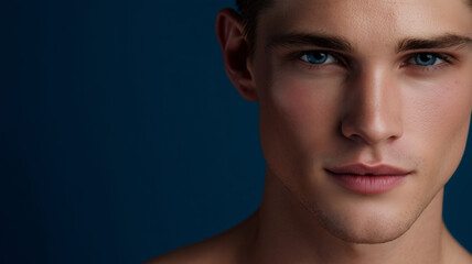 Fototapeta premium Portrait of young man with healthy skin on a dark studio background