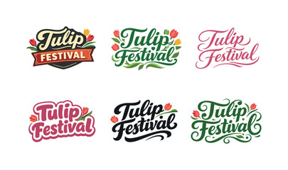 Obraz premium Tulip Festival Lettering Showcase. Tulip festival lettering. Set lettering. harmonious lettering variations of the same emblematic concept, each with different
