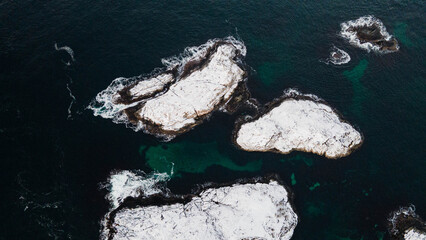 Atlantic Ocean Road in Norway winter landscape. The Atlantic Ocean Road with Storseisundet Bridge in winter (Nordmore, Norway). © Mylifeontopdm
