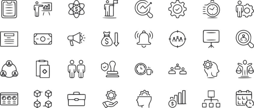 Project Management web icons in line style. Outline icon collection related to Schedule, human resource, management, development, planning, and more. Pro Vector
