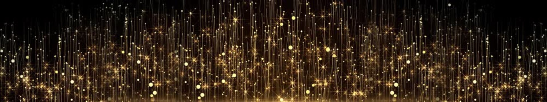 Luxury abstract lines background of glowing gold particles and sparkling dust