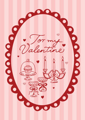 Sweet Valentine's Day Doodle Card with Ornate Oval Frame and Treats