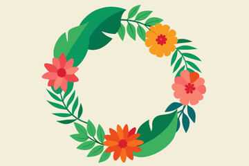 Naklejka premium Tropical Floral Wreath with Copy Space in Center