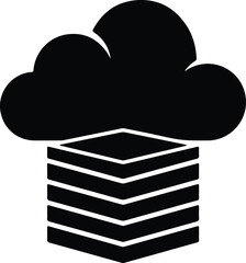 Silhouette cloud hovering over stacked data storage layers illustration vector