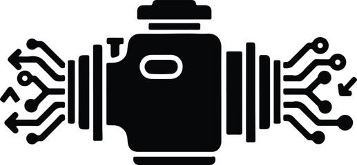 Silhouette digital engine integrated circuit board data flow technology illustration vector