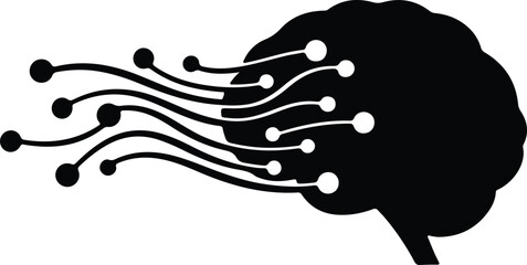 Silhouette digital brain neural network connections and data flow illustration vector