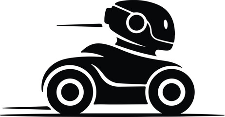 Silhouette futuristic robot rider speeding on a sleek modern technology vehicle illustration vector
