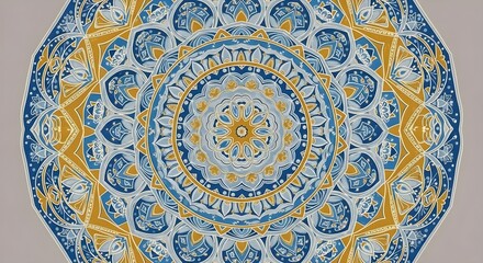 Fototapeta premium Vibrant blue and yellow mandala design pattern