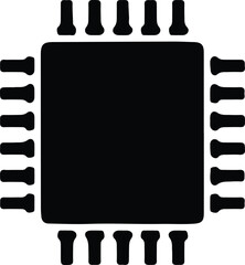 Silhouette Microchip icon with pins for technology and data processing illustration vector