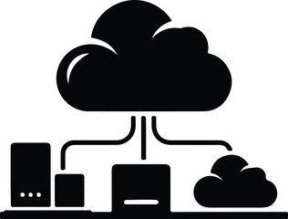Silhouette network of devices connected to the cloud illustration vector