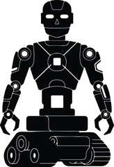 Silhouette of a futuristic robot with tank treads and articulated arms illustration vector