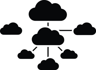 Silhouette of interconnected clouds representing network or data storage illustration vector
