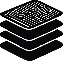 Silhouette stacked layers with circuit board design vector illustration