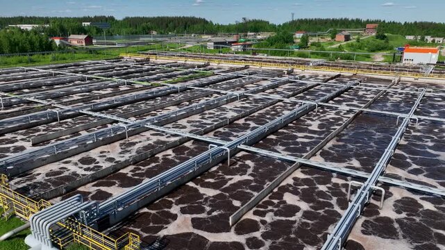 Wastewater treatment plants. Aeration tanks. Sedimentation tanks. Quadcopter