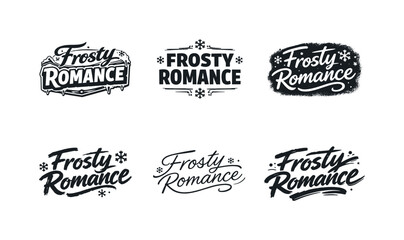 Fototapeta premium Frosty Lettering Variants. Frosty romance expressions. Set lettering. harmonious lettering variations of the same emblematic concept, each with different