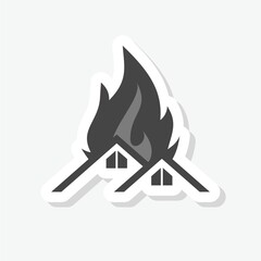 House on fire icon sticker isolated on gray background