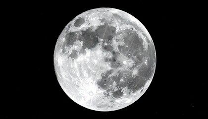Fototapeta premium Full moon with visible craters and stars in black night sky, centered and detailed.
