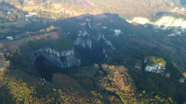 Wulong Karst Geopark Aerial View - Dramatic Limestone Mountains