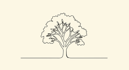 Obraz premium Minimalist Single Line Drawing of a Lush Tree.