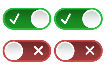 Toggle switch icons set showing on and off states with check and close symbols