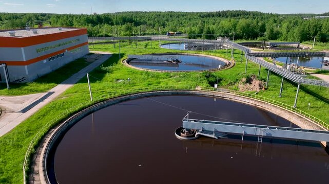 Wastewater treatment plants. Sedimentation tanks. Aeration tanks. Quadcopter