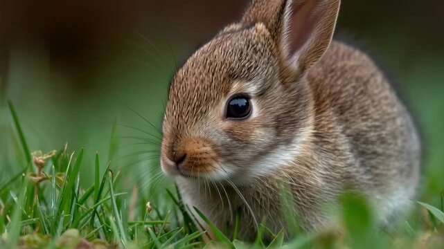 Babykaninchen knabbert an Gras