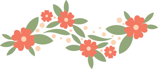 Obraz premium Whimsical Coral Floral Border Vector with Green Leaves on White