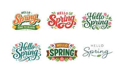 Fototapeta premium Seasonal Badge Designs. Seasonal badge pack. Set lettering. harmonious lettering variations of the same emblematic concept, each with different artistic
