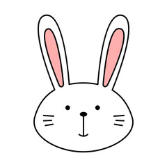 Minimalist Line Drawing White Rabbit Head Illustration on Black Background