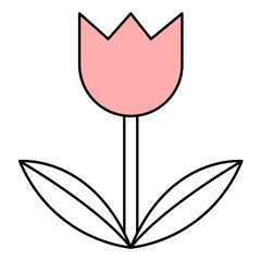 Simple Flat Style Tulip Flower with Leaf Illustration Isolated