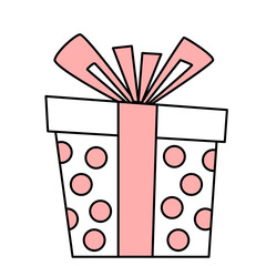Simple Line Art Polka Dot Gift Box with Ribbon Illustration