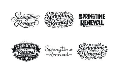 Fototapeta premium Spring Lettering Variations. Springtime renewal. Set lettering. harmonious lettering variations of the same emblematic concept, each with different artistic