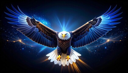 Majestic Bald Eagle Soaring Through a Cosmic Starry Sky.