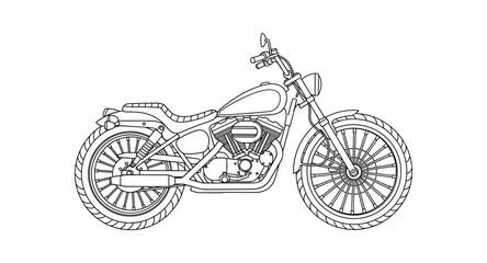 Fototapeta premium Classic cruiser motorcycle outline drawing on a white background