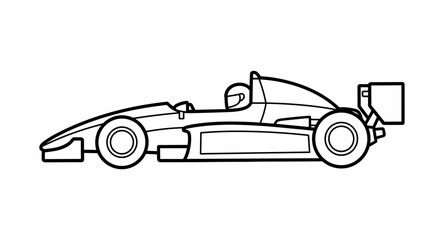 Obraz premium Outline drawing of a sleek, modern formula one race car with a driver visible