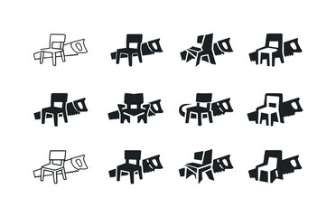 Obraz premium Woodworking Logo Variations. Woodworking and building furniture. Icon set. Set Logo of woodworking and building furniture: hand saw. harmonious logo variations
