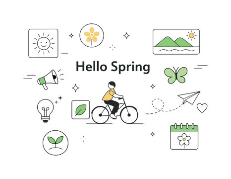 Spring Brand Refresh. Spring brand refresh. Simple brand cards, icons, and shapes arranged in a calm spring-inspired layout. The scene communicates clarity,