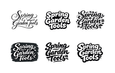 Obraz premium Spring Garden Lettering. Spring Garden Tools. Set lettering. harmonious lettering variations of the same emblematic concept, each with different artistic