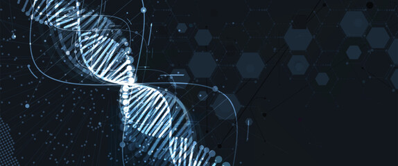 Futuristic genome, DNA strands, connected neural web, science wallpaper
