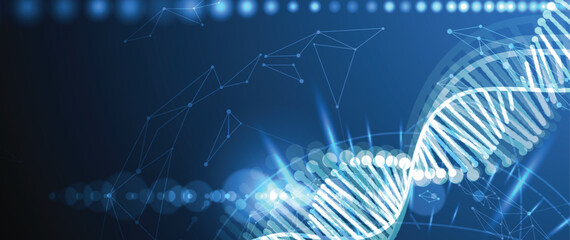 Futuristic genome, DNA strands, connected neural web, science wallpaper