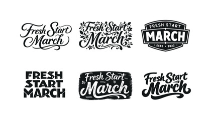 Fototapeta premium Harmonious Lettering Variations. Fresh Start March. Set lettering. harmonious lettering variations of the same emblematic concept, each with different artistic