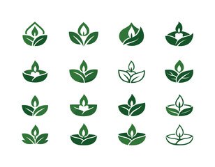 Obraz premium Eco-Friendly Candle Icons. Candle making with eco-friendly wax. Icon set. Set Logo of candle making with eco-friendly wax: natural leaf emblem. harmonious logo