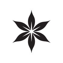 Fototapeta premium Abstract Six Petal Flower Silhouette – Minimal Black Floral Icon