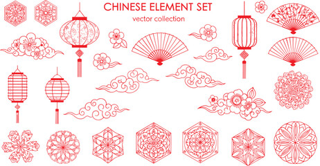 Red chinese collection lanterns fans © Shamim creative 