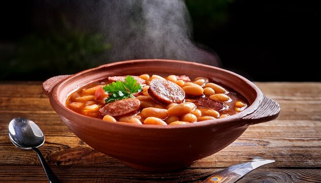 Steaming Pasulj Serbian Bean Stew With Smoked Sausage In Rustic Ceramic Bowl N Traditional Balkan Comfort Food