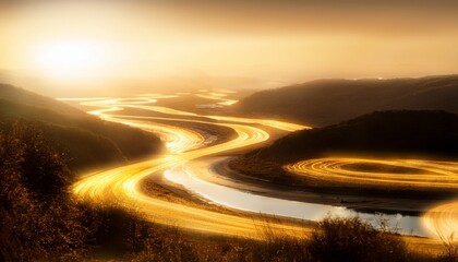 Fototapeta premium Winding Golden Light River