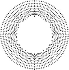 Top view airplane icons forming dual direction radial paths around a center gap.