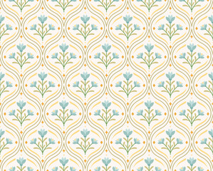 Fototapeta premium Vintage Damask Floral Vector Seamless Pattern. Decorative Retro Flower Illustration. Abstract Art Deco Background.